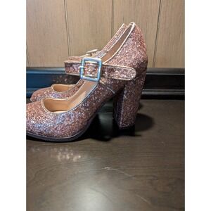 S2 Black Mix No.6 Shoes Pink Heel Glitter Sparkle Shoes Mary Jane Strap size 7,5